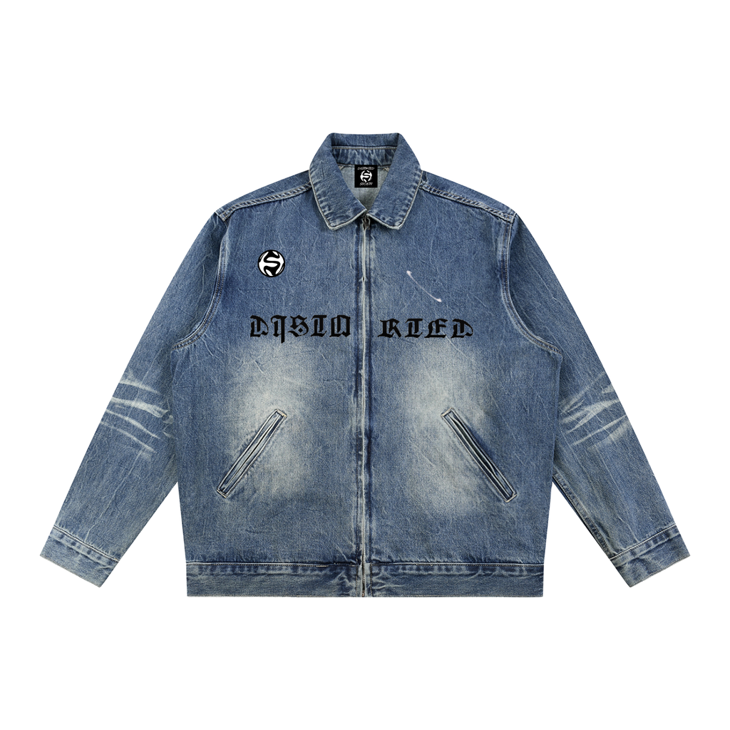 Distorted Denim Zip Up